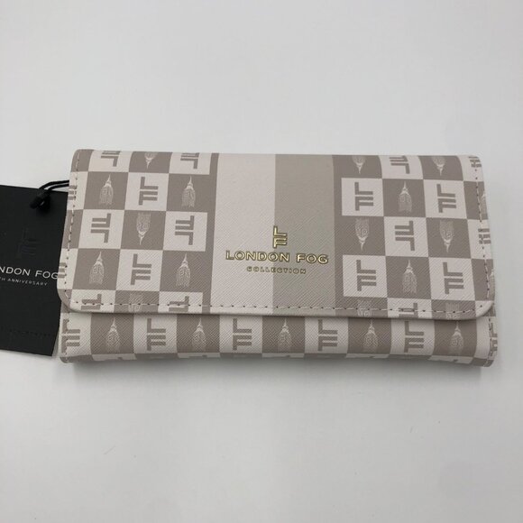 London Fog Signature Women Flap Wallet White & Beige NWT Classy‎ Chic Accessory - Picture 3 of 6